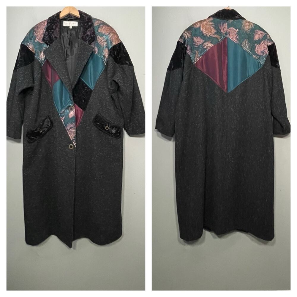 Vintage Maggie Lawrence Trench Coat Plus Size 18W Wool 80s Glamoratti 90s Twee
